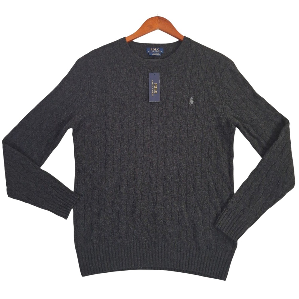 Polo Ralph Lauren Cable Knit Sweater Mens Small Gray Merino Wool Cashmere NWT